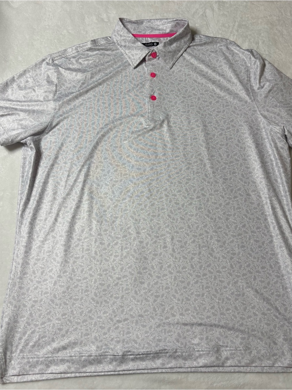 Men's SWAG Light Gray Skull Polo with Pink Button Accents